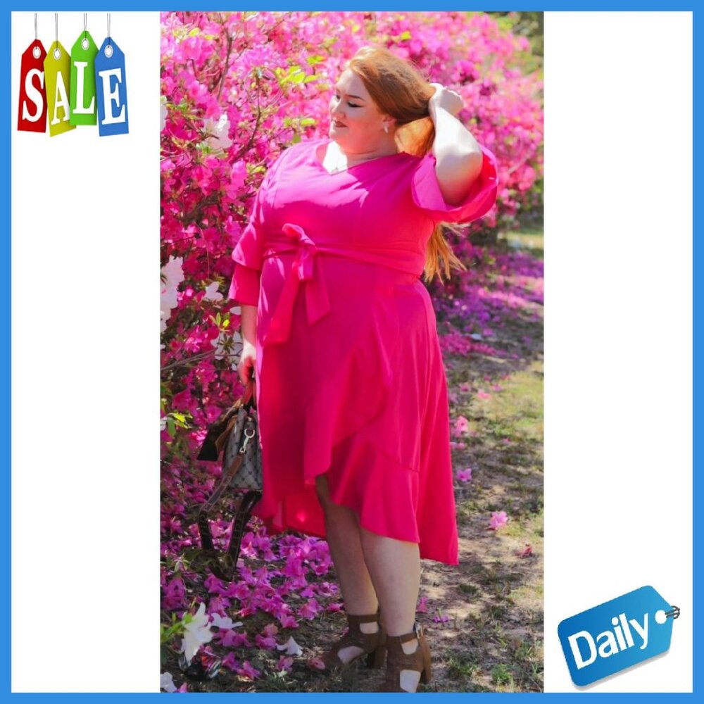 Plus Size V-Neck High Low Split Ruffle Cocktail D… - image 7